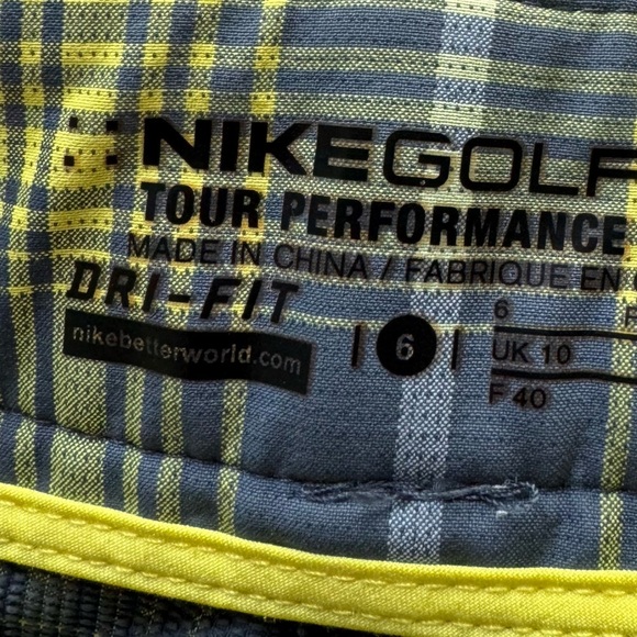 Nike golf Tour Performance Dri Fit Gray Yellow White Plaid Shorts long Bermuda 6 - Picture 2 of 7